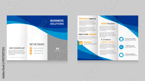 Tri fold wave brochure. It is intended for the presentation of the company's services and its vision. Vector.