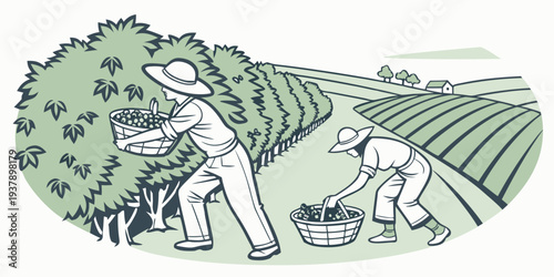 A picturesque landscape featuring a dense forest and a winding river flowing through a valley. Vector