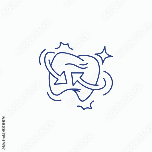 Hand Drawn Sparkling Shiny Tooth with Arrows Doodle Icon – Teeth Whitening Renewal Vector