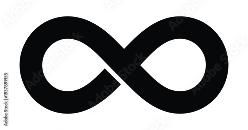 Stylized infinity symbol formed as a Möbius strip, endless loop concept illustration, clean flat tattoo design with smooth twisted band, minimalist geometric vector graphic for spiritual symbols