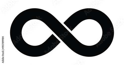 Infinity sign made with Möbius strip, stylized endless symbol illustration, minimalist tattoo flat design concept, geometric loop shape with continuous twist, modern monochrome vector artwork suitable