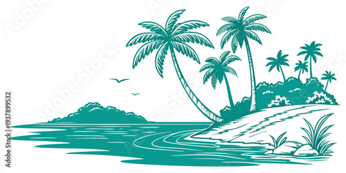 Tropical island paradise with palm trees and crystal clear waters Vector