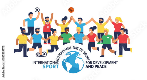 Diverse group of people celebrating International Day of Sport for Development and Peace with joyful activities