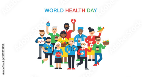 Diverse group of people celebrating World Health Day with joy and enthusiasm