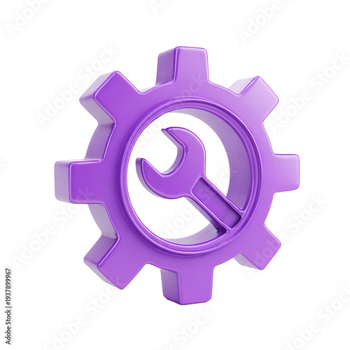 Purple gear and wrench icon for system tools transparent background