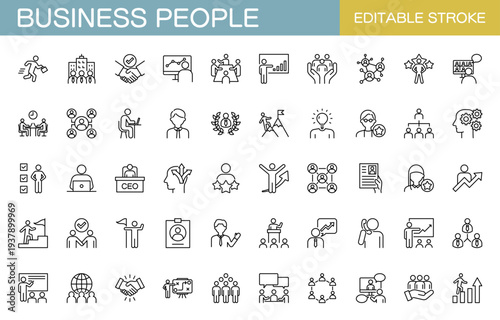 ビジネスパーソンに関するラインアイコンセット（線幅変更可能）