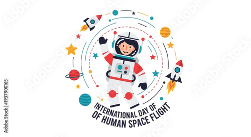 Astronaut Embarks on Journey Through Cosmic Space Surrounded by Stars and Planets in Vibrant Illustration