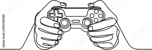 Set continuous one line drawing of hands holding game controller. Technology, gaming, cyber sport concept.one line vector illustration with out background