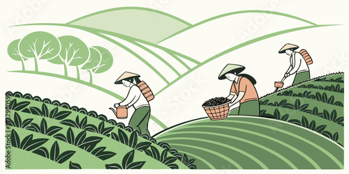 A picturesque scene of people enjoying a sunny day in a lush green park. Vector