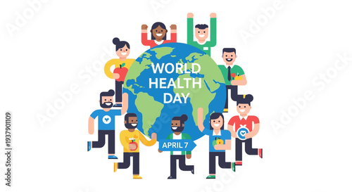 Global Celebration of World Health Day with Diverse People Around the Globe