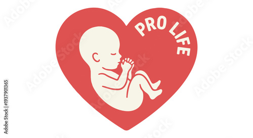 A fetus inside a red heart with pro life text, symbolizing support for life and pregnancy.