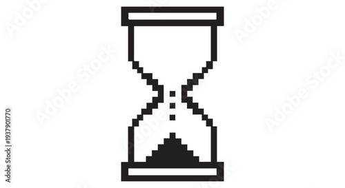 Pixelated hourglass icon on Transparent Background, symbolizing time, deadline, and urgency in a digital context.