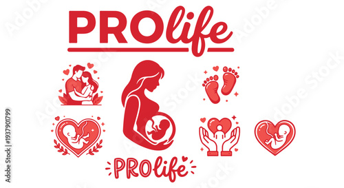 Prolife theme graphic with red icons and text on Transparent Background, supporting pregnancy and motherhood.