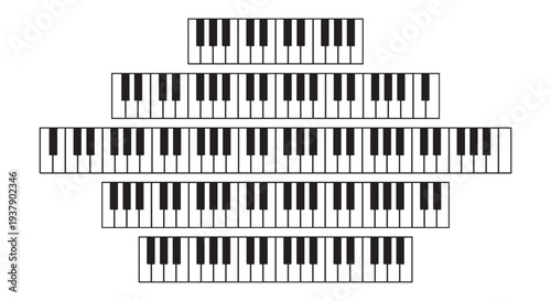 A creative arrangement of piano keys on a Transparent Background, forming a unique pattern.
