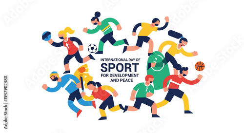 Dynamic illustration of diverse athletes in motion, showcasing various sports and activities from a bird's eye view Whisk