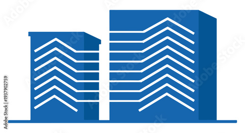 Minimalist design of two modern buildings with blue and white color scheme for architecture concept