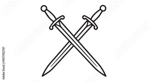 Two crossed swords in a simple line art style on Transparent Background, symbolizing conflict or battle.