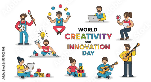 Creative people engaging in various artistic activities on World Creativity and Innovation Day