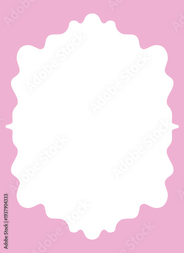 Wavy Whimsical Frame in Pastel Colors. Cute Groovy Minimalist Aesthetic Scalloped Edge Border for Wedding, Birthday Menu Invitation Template.