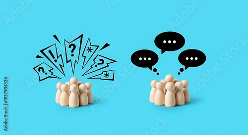 A group of people discussing and exchanging money and ideas in a collaborative environment from a straightforward viewpoint with visual representations