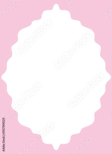 Wavy Whimsical Frame in Pastel Colors. Cute Groovy Minimalist Aesthetic Scalloped Edge Border for Wedding, Birthday Menu Invitation Template.