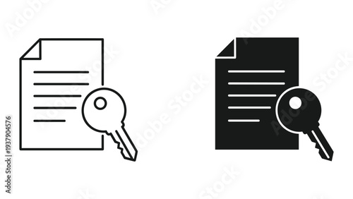 Document and Key Icon - Access, Security, Authentication, Confidentiality, or Verification Concept