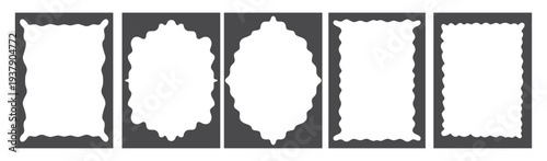 Wavy Whimsical Frames Set. Scalloped Edge Borders Collection for Wedding, Menu, Birthday Invitation Design Template. Minimalist Aesthetic Doodle Design.