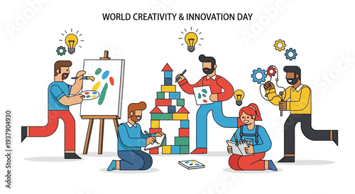 Diverse Group of People Engaging in Creative Activities Together in a Collaborative Environment from a Frontal Viewpoint