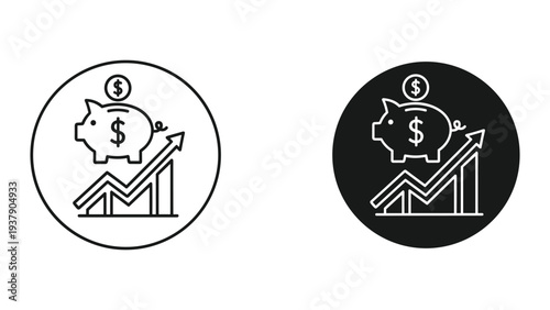 Piggy Bank with Upward Arrow Graph and Dollar Signs - Investment Growth Concept