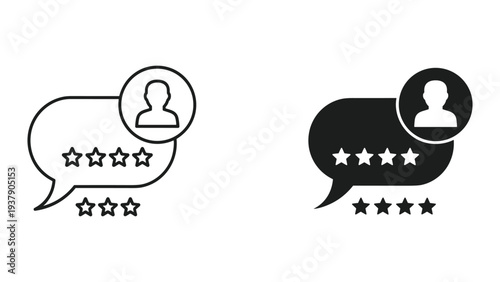 Customer Review Icon with Stars and User Profile - Line and Solid Style