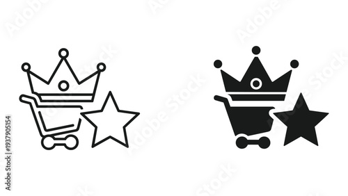 Shopping Cart Icon with Crown and Star - Premium Quality, Loyalty, VIP, Best Choice, Top Product