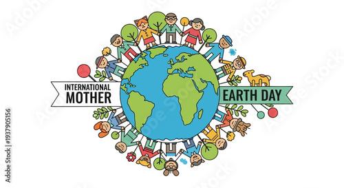 Global community celebrating Earth Day with diverse group of people around the world