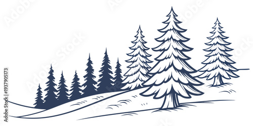 A serene winter landscape with snow-covered trees and a calm horizon Vector