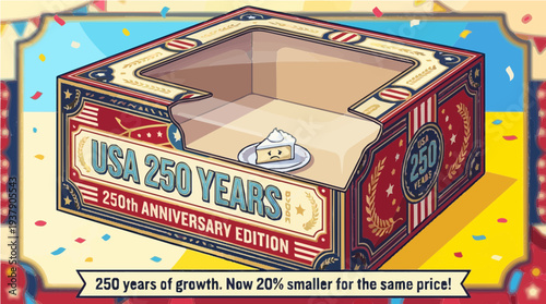 USA 250th Anniversary Shrinkflation Satire - Funny Economic Social Commentary Graphic Illustration for T-shirt Design