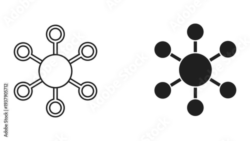 Network Connection Icon Set: Connected Nodes and Hub and Spoke Diagrams