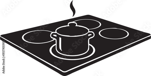 Modern Multi-Zone Induction Cooktop with Pot and Steam, Sustainable Kitchen Silhouette