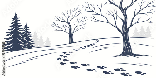 A serene winter landscape with bare trees and a snow-covered ground Vector