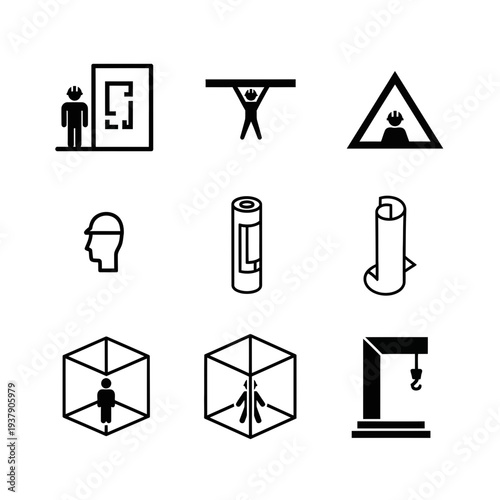Construction and engineering icons a collection of symbols representing building, design, and heavy machinery