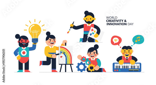 Creative people engaging in various artistic activities and collaborating together in a vibrant workspace