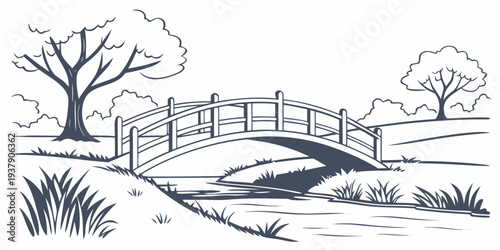 A serene landscape with a winding river surrounded by trees and bushes Vector