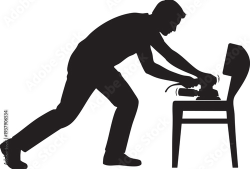 Person Sanding Vintage Chair with Hand Sander, Furniture Restoration Silhouette