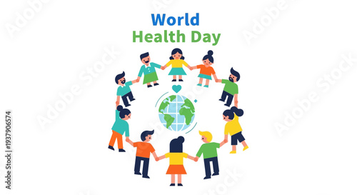 Diverse people unite in a circular formation celebrating World Health Day around the globe