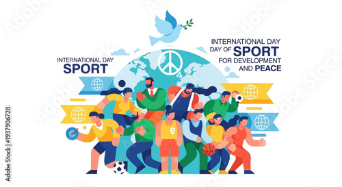 Vibrant illustration of diverse people engaging in various sports activities on International Day of Sport for Development and Peace