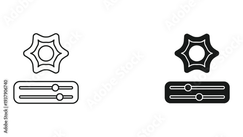 Settings Icon with Slider Controls: Line Art and Solid Fill - Concept for Customization and Adjustment