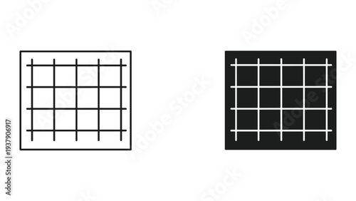 Grid Icon Set: Black and White Outline and Solid Fill Comparison on White Background