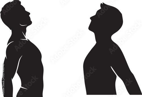 Profile Silhouette of Person with Chest expanded and Head back, Deep Inhale Posture