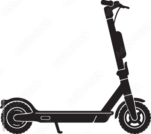 Shared Electric Kick Scooter on Kickstand, Urban Micromobility Silhouette
