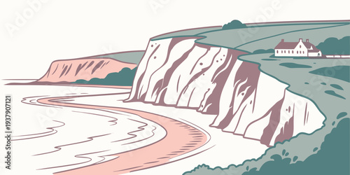 A dramatic seascape with powerful waves crashing against jagged cliffs Vector