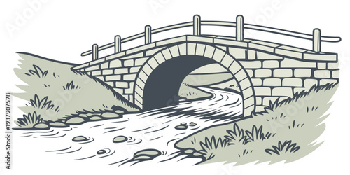 A detailed illustration of a tunnel entrance in a mountainous landscape Vector
