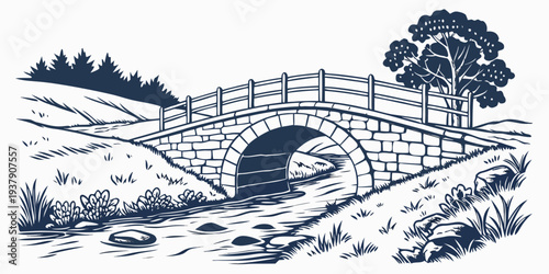 A serene landscape featuring a tranquil lake surrounded by lush greenery and distant mountains Vector